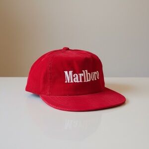 Marlboro 90s Red Corduroy Trucker Snap Back Cap - Men's Hat
